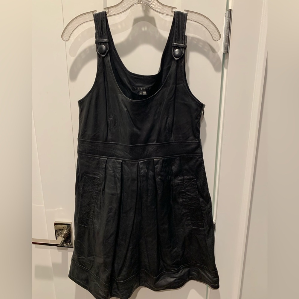 Theory black leather mini dress jumper size 8